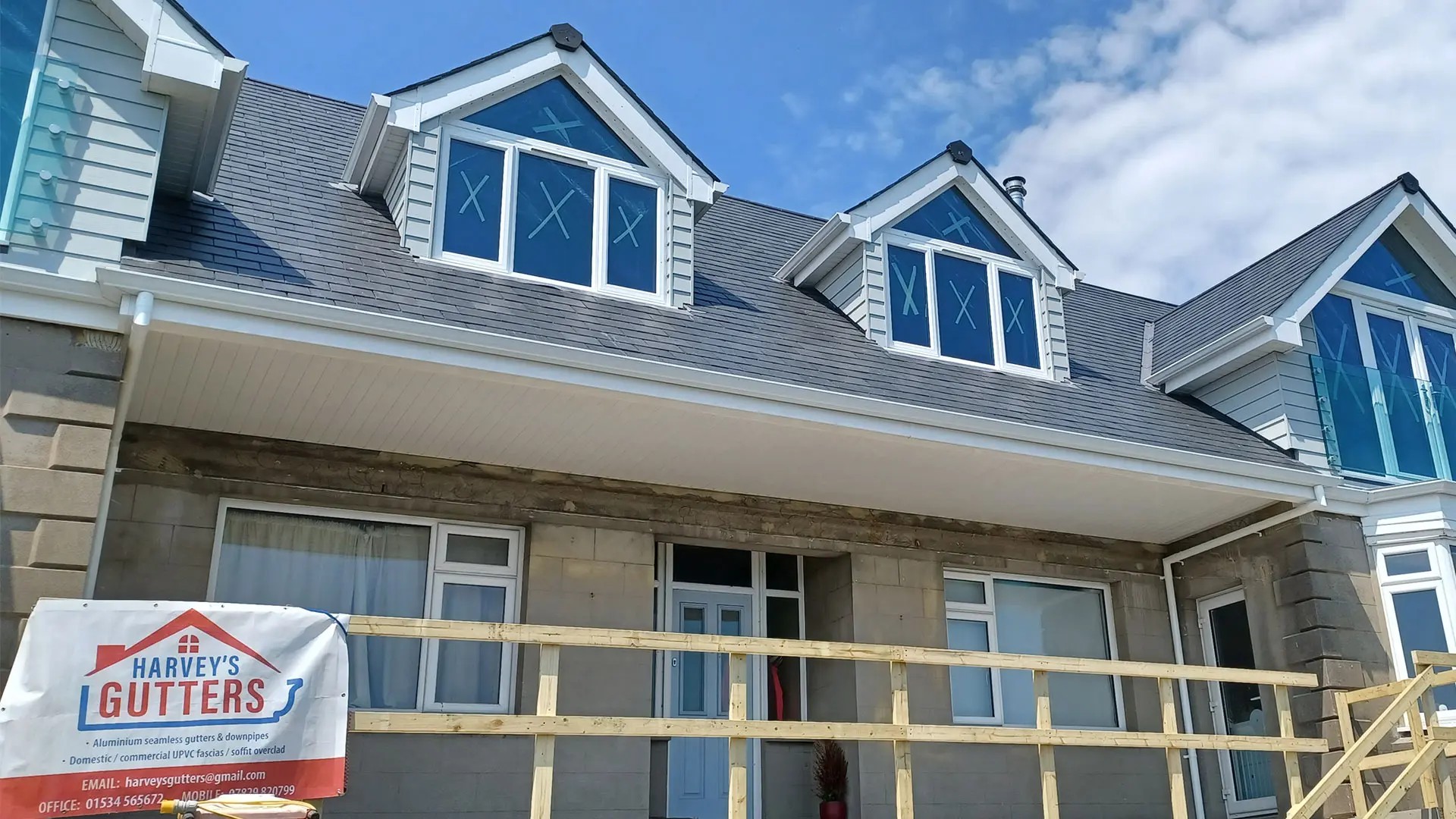 UPVC fascia soffits and guttering installation on a building